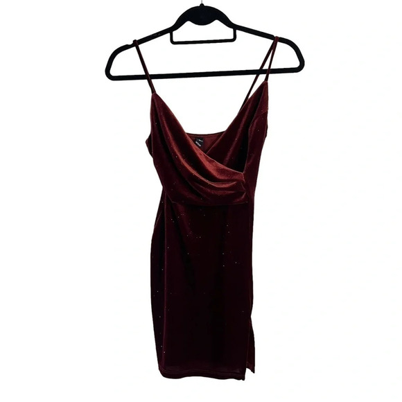 Windsor Red Sparkle Glitter Bodycon Dress Velour Draped V Neck Spaghetti Straps - Picture 1 of 5